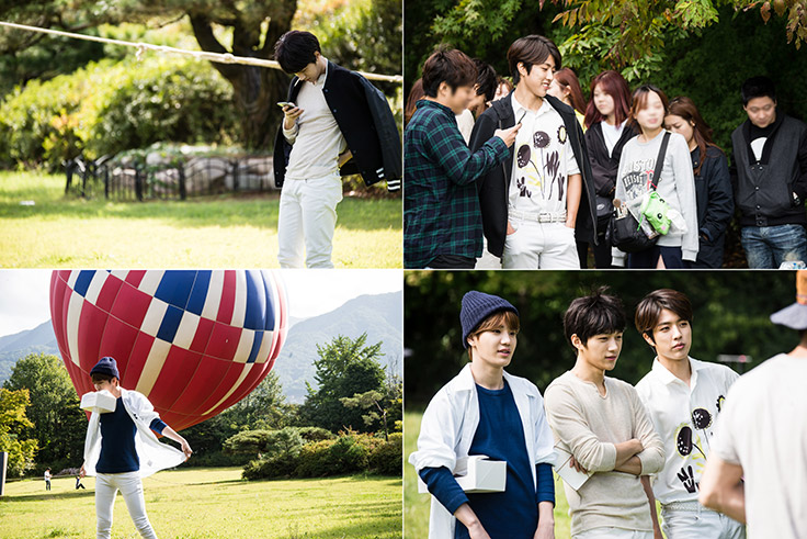 INFINITE F members during filming breaks